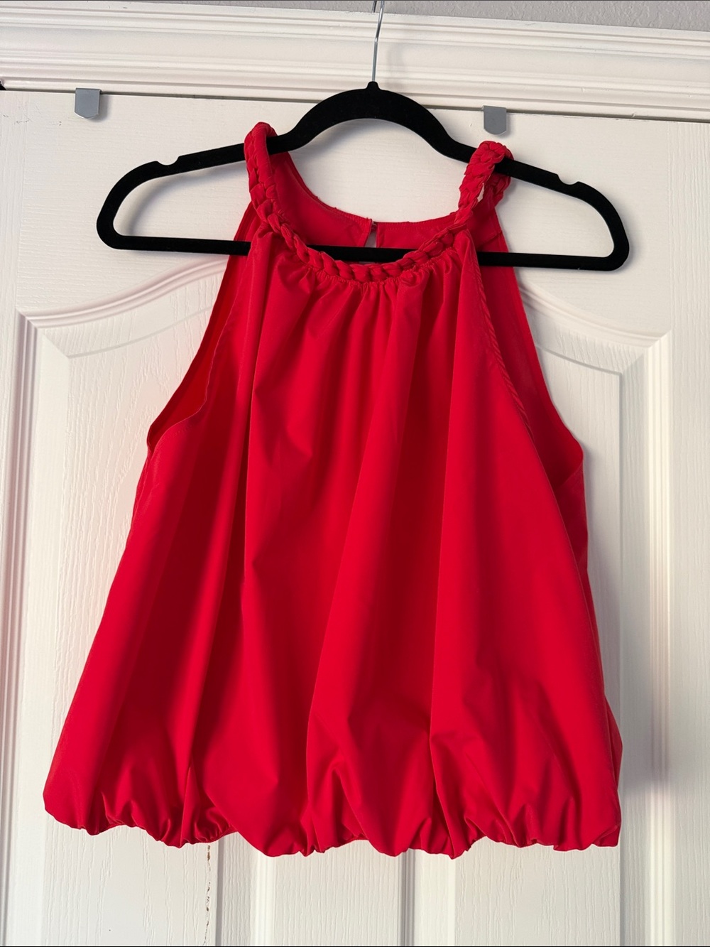 Red Braided Halter Bubble Hem Women's Top